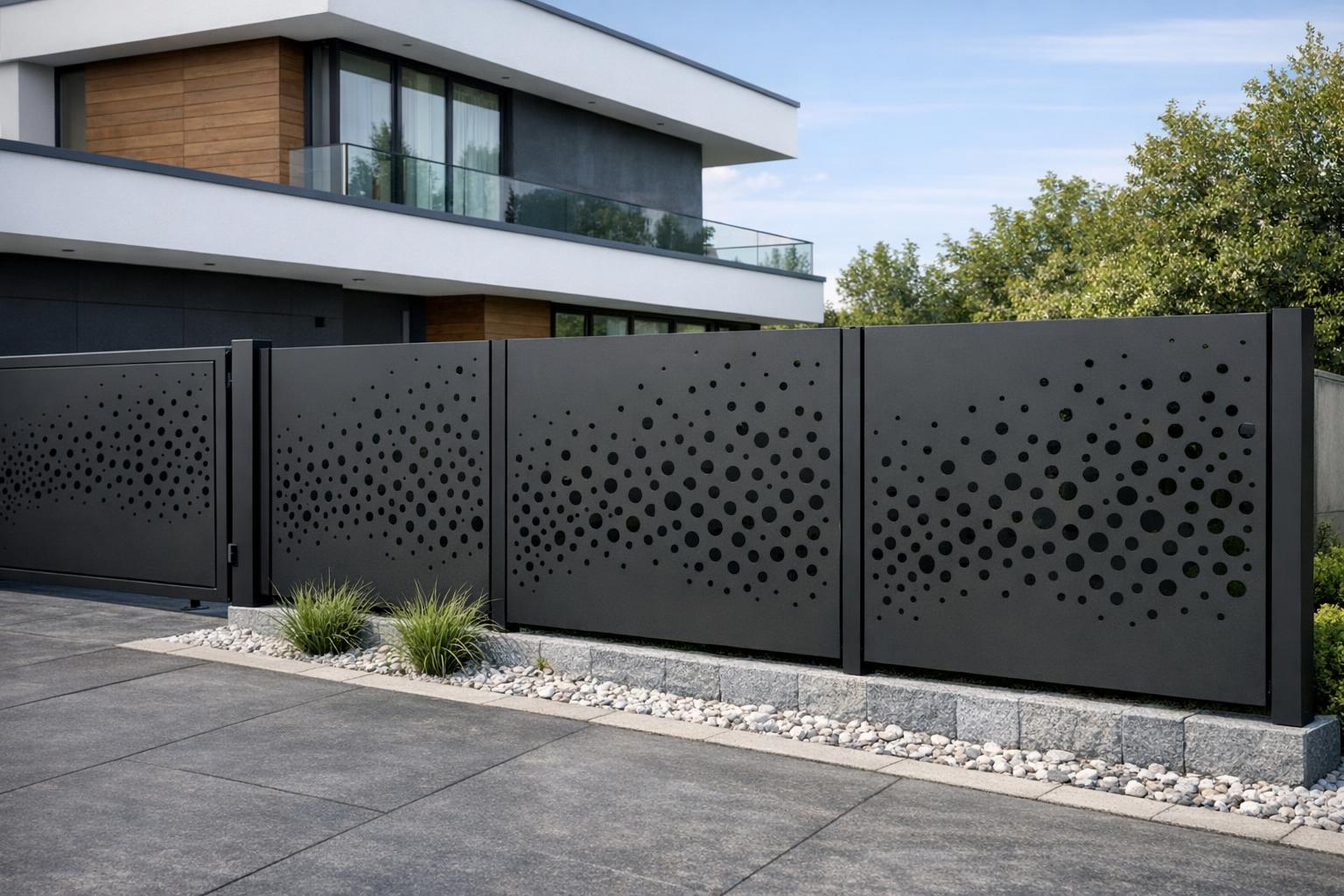 Zdjęcie nowoczesnego ogrodzenia perforowanego przy domu